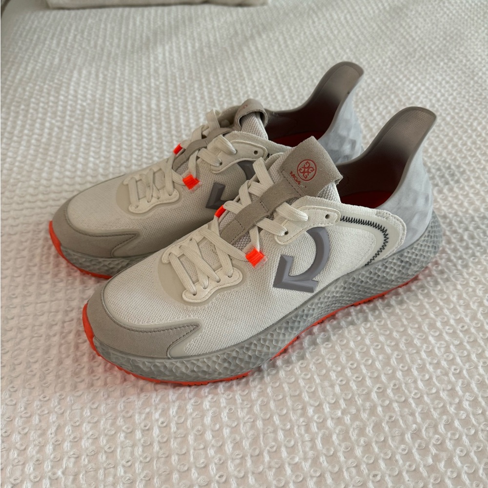 G/FORE White and Gray Sneakers with Orange Accents
